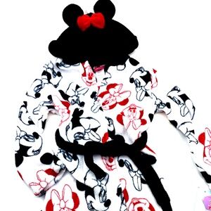Disney Minnie Mouse Robe Size 4T/5T Girls Toddler Fleece Bow Ears Hooded Pajama
